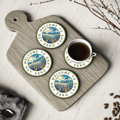 Net Zero Land Coaster - 9.5cm diameter (3.7") available as 1 piece or set of 4. Limited edition (V36)