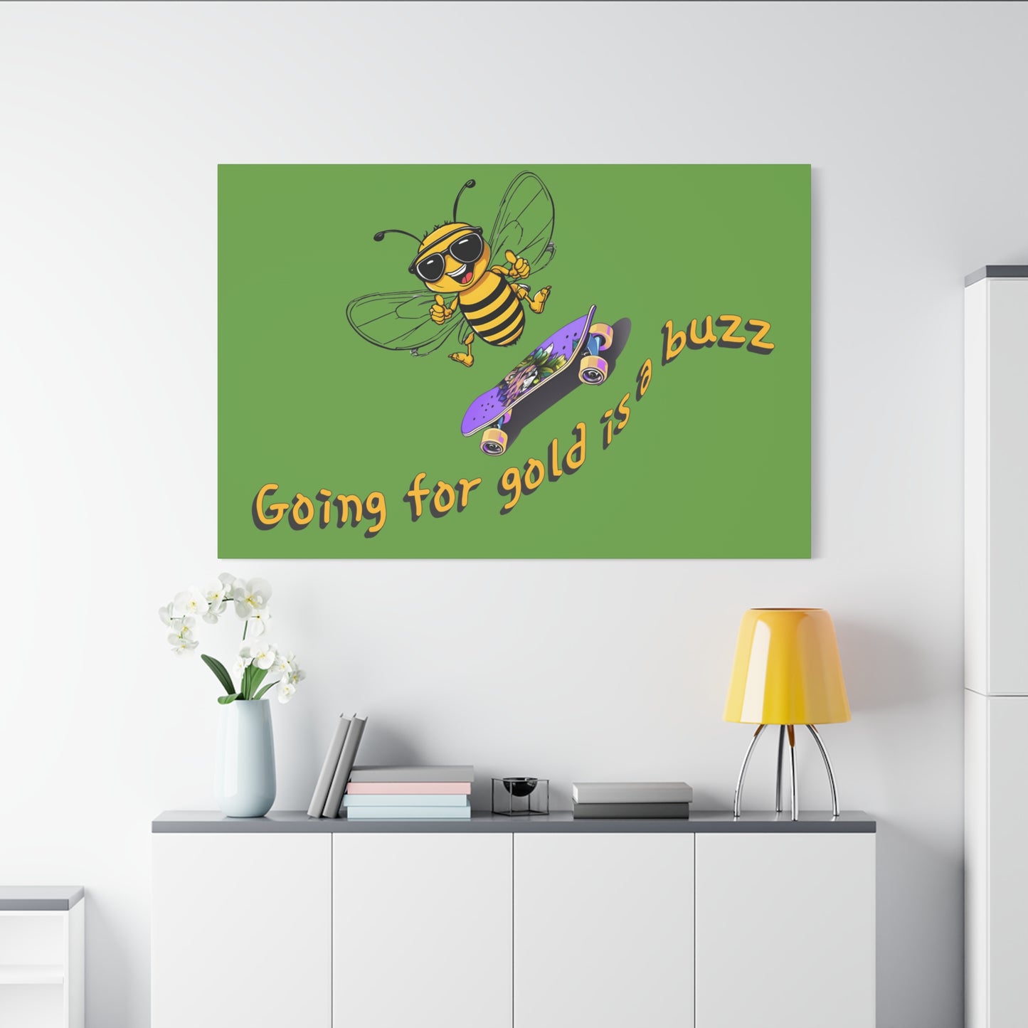 Skateboarding beeasone print on canvas with hanging kit