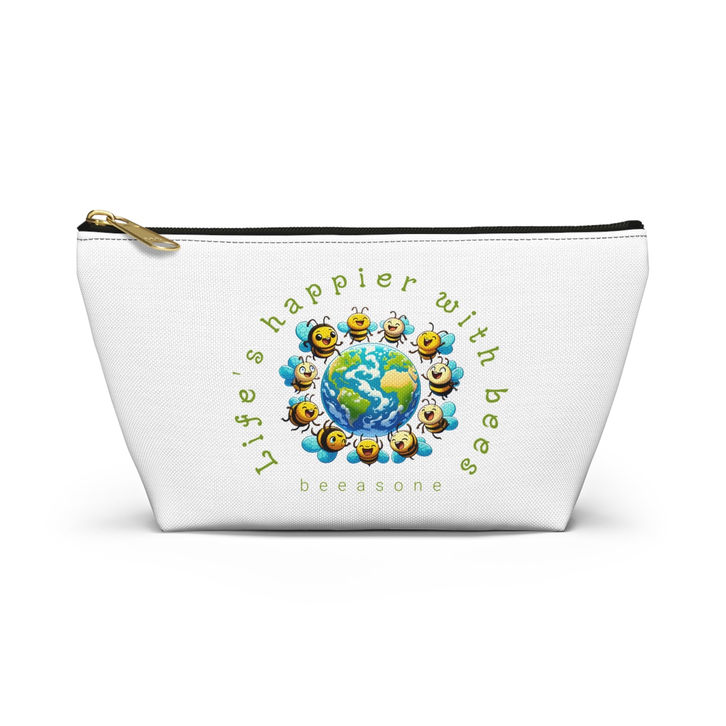 Life's happier with bees beeasone stylish white cosmetics pouch