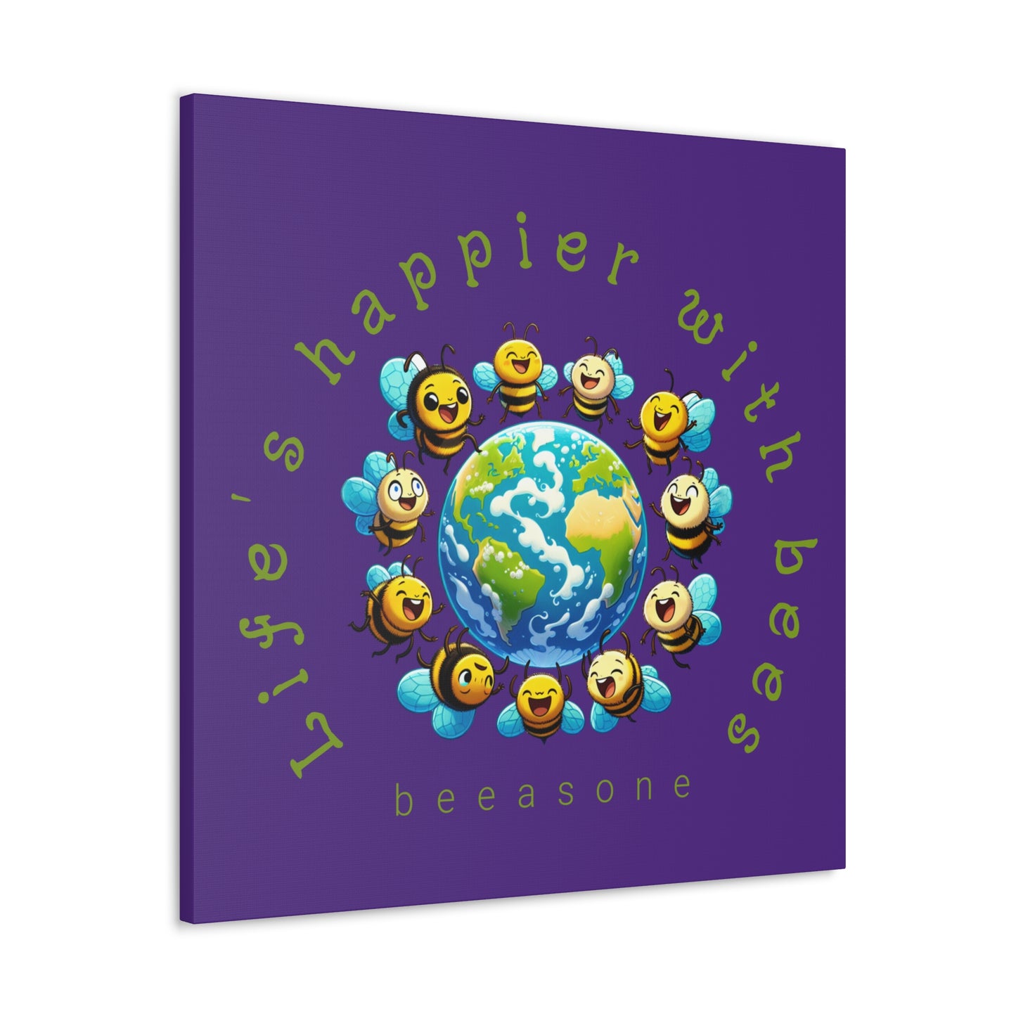 Life's happier with bees beeasone print on canvas with hanging kit