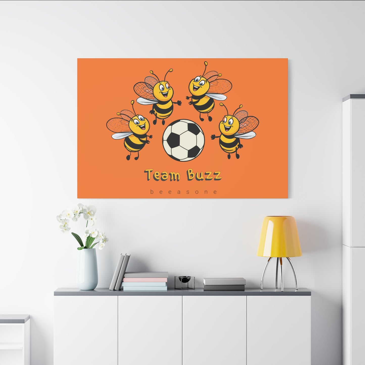 Soccer beeasone print on canvas with hanging kit