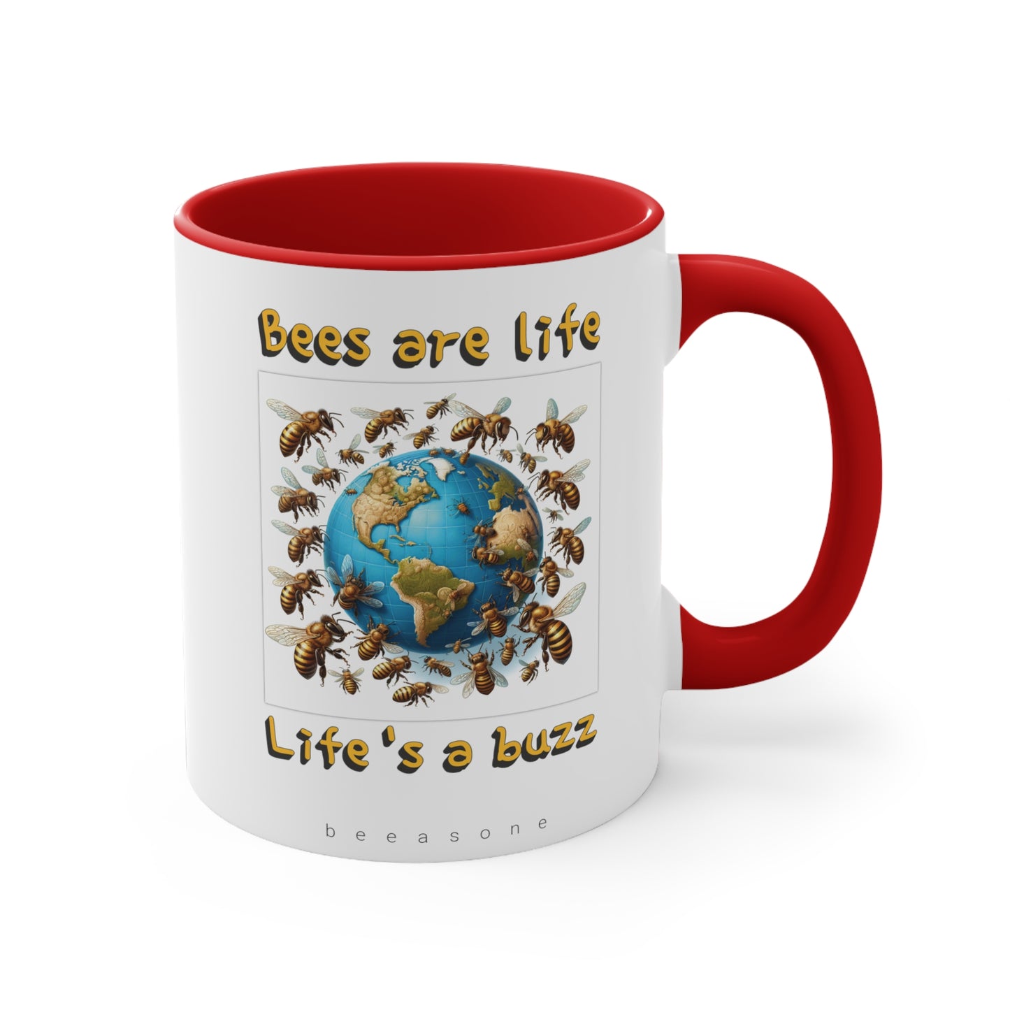 Bees are life. Life's a buzz beeasone coloured Hot chocolate or Coffee Mug 325ml (Standard 11oz)