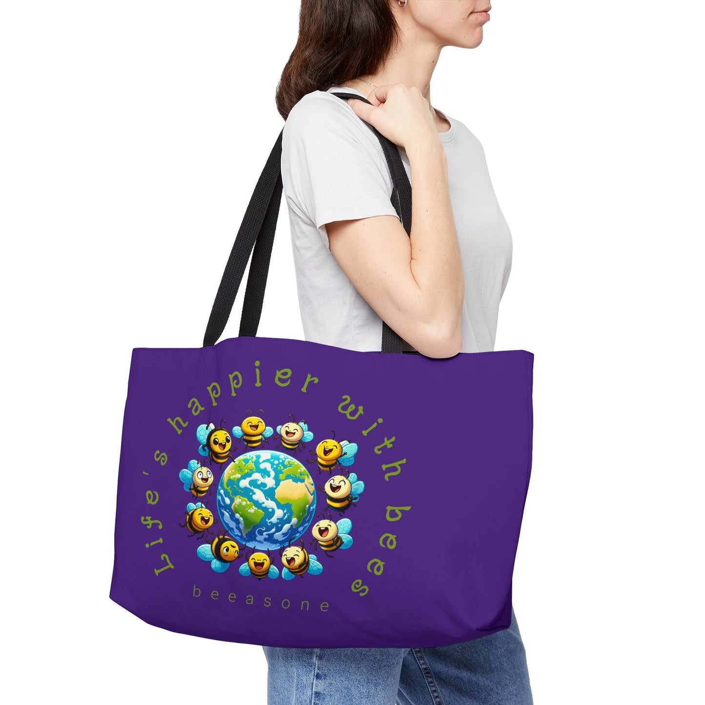 Life's happier with bees beeasone weekender tote bag Purple