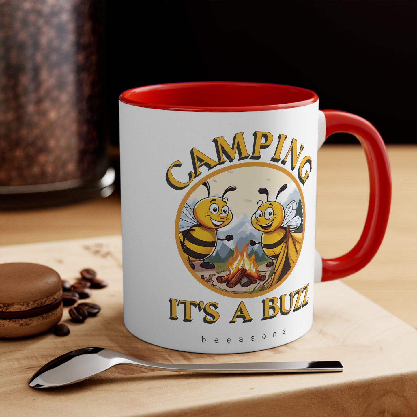 Camping beeasone coloured Coffee or hot chocolate mug 325ml (Standard 11oz)