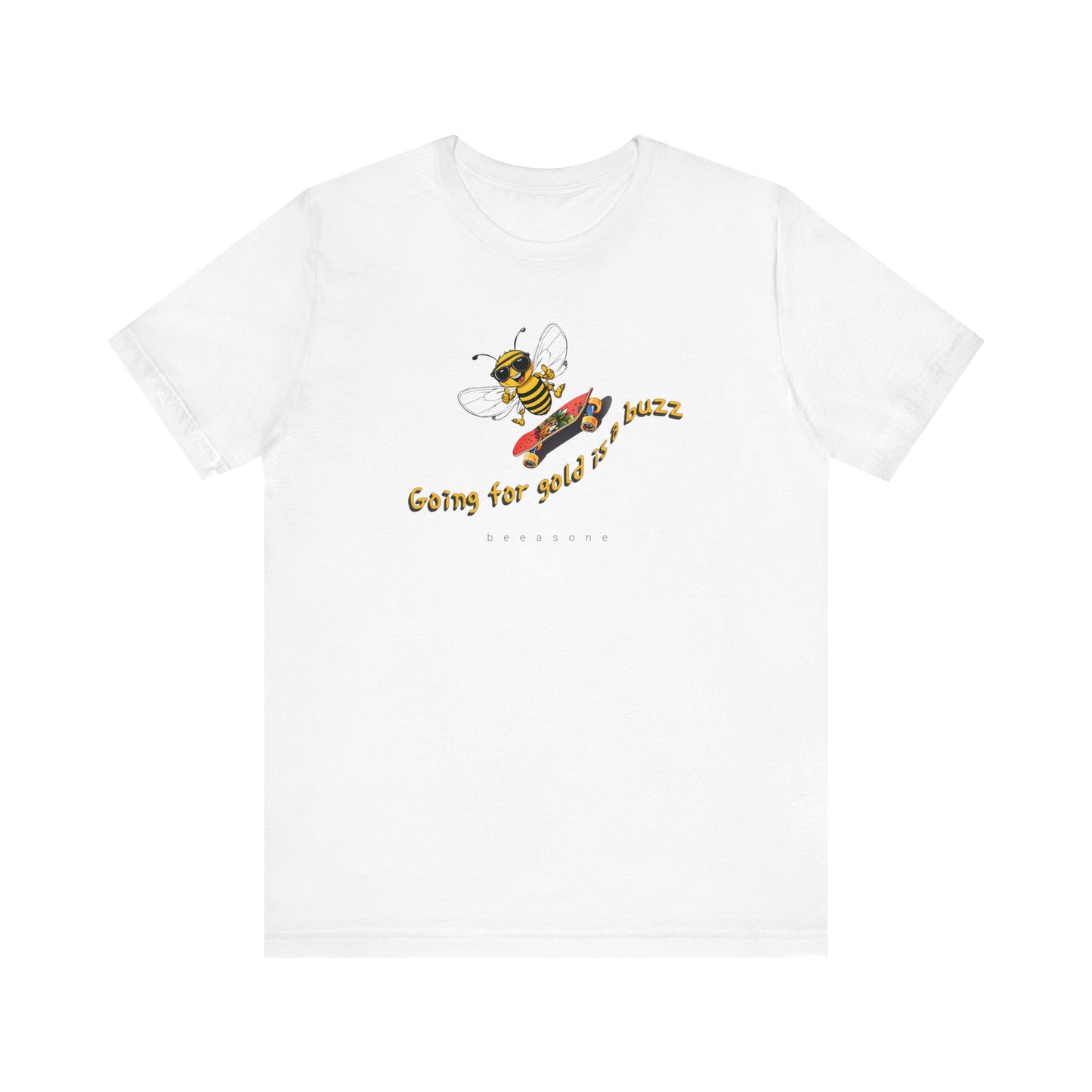 Going for gold is a buzz beeasone skateboard Unisex Jersey Short Sleeve with dual side seams to hold shape for longer t-shirt