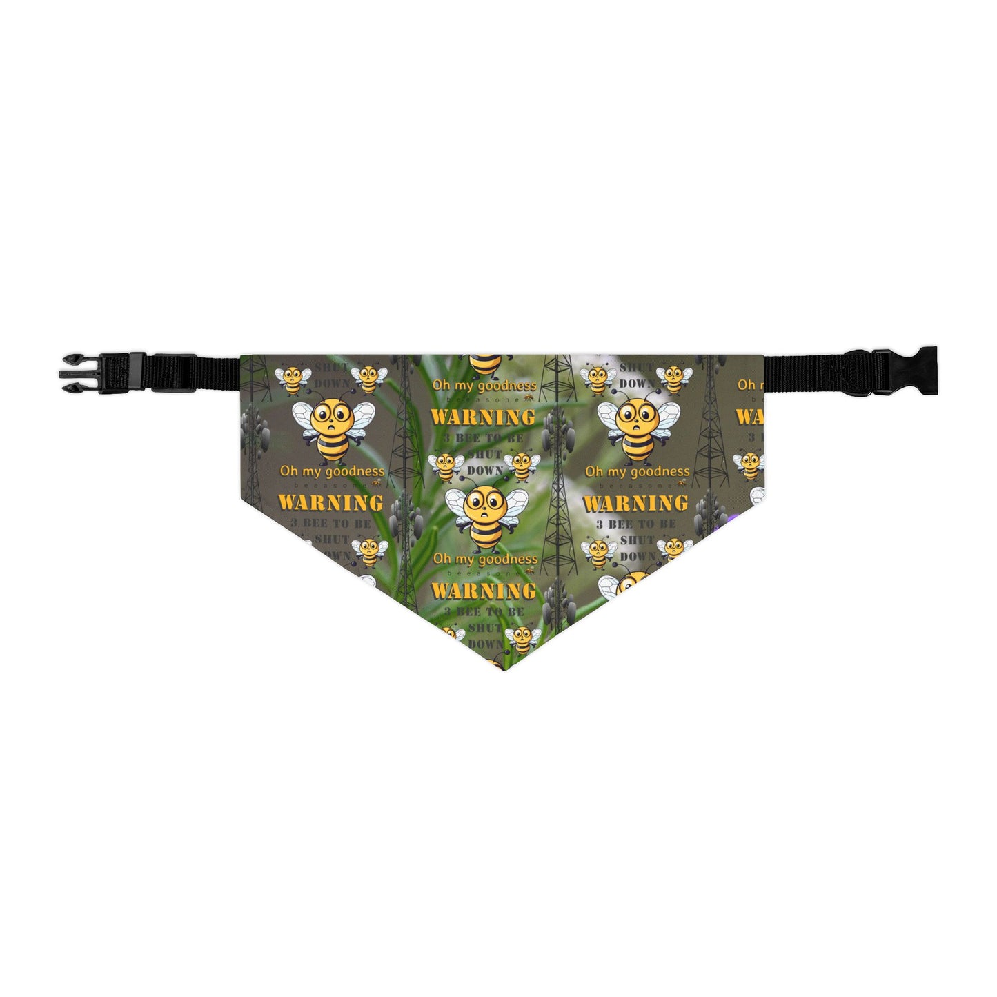 WARNING - 3 Bee to be shut down beeasone bandana- includes adjustable buckle up black collar