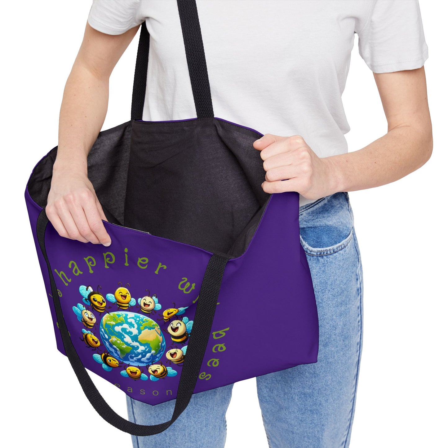 Life's happier with bees beeasone weekender tote bag Purple