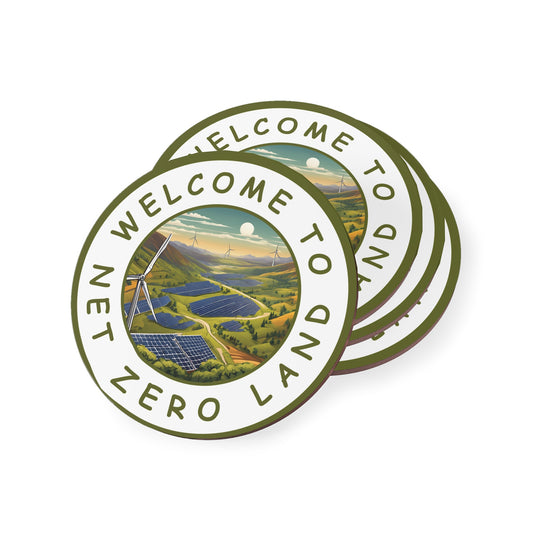 Net Zero Land Coaster - 9.5cm diameter (3.7") available as 1 piece or set of 4. Limited edition (V7)