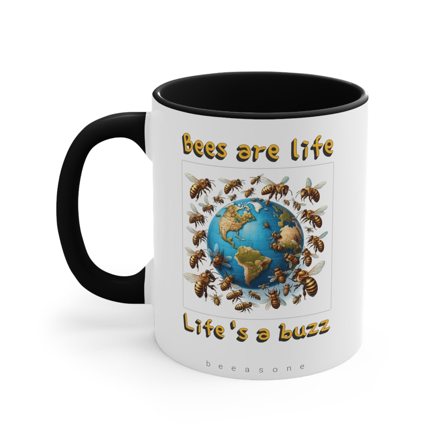 Bees are life. Life's a buzz beeasone coloured Hot chocolate or Coffee Mug 325ml (Standard 11oz)