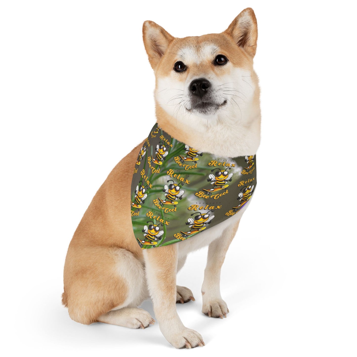 Relaxing pet bandana supporting their best friend, the bees - includes adjustable buckle up black collar