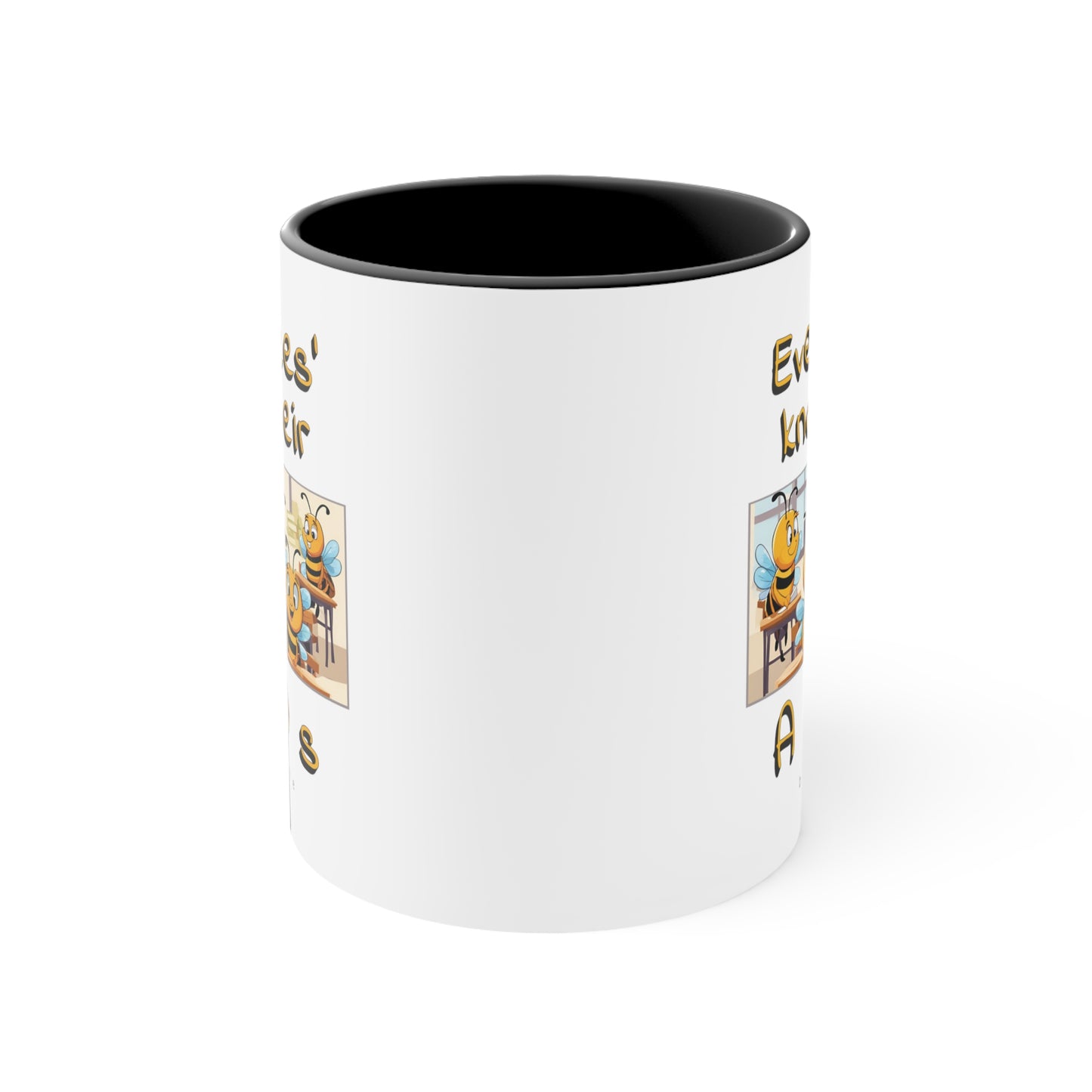 Even bees know their A C D s beeasone coloured Hot Chocolate or Coffee Mug 325ml (Standard 11oz) right-handed mug :)  Special Spelling Bee Promotion