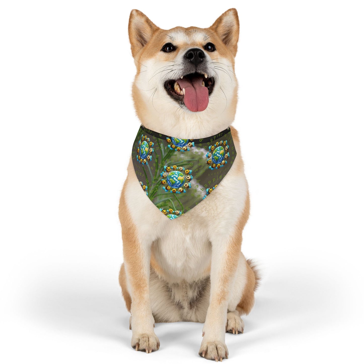 Life's happier with bees pet bandana - never let go with the included adjustable buckle up black collar