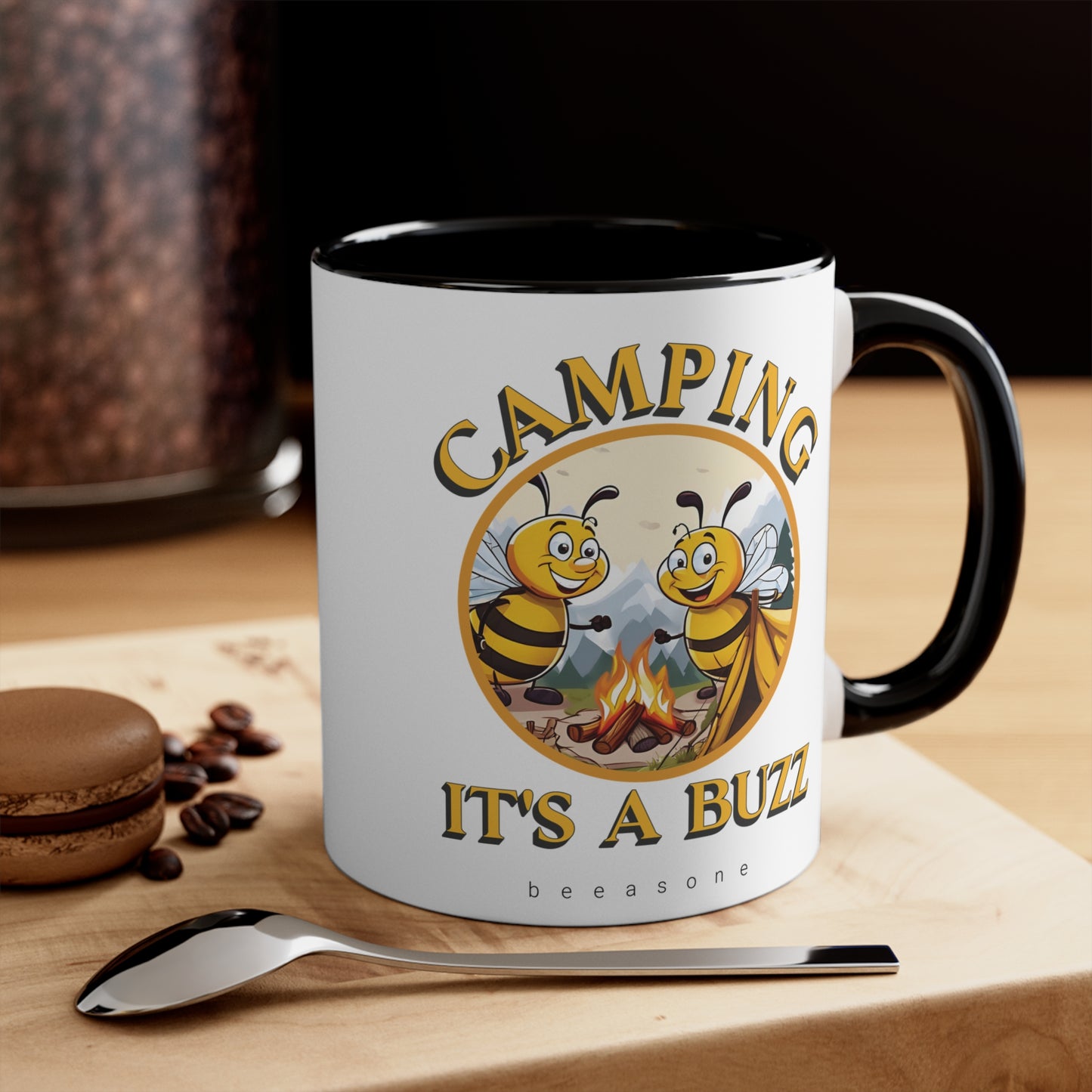 Camping beeasone coloured Coffee or hot chocolate mug 325ml (Standard 11oz)