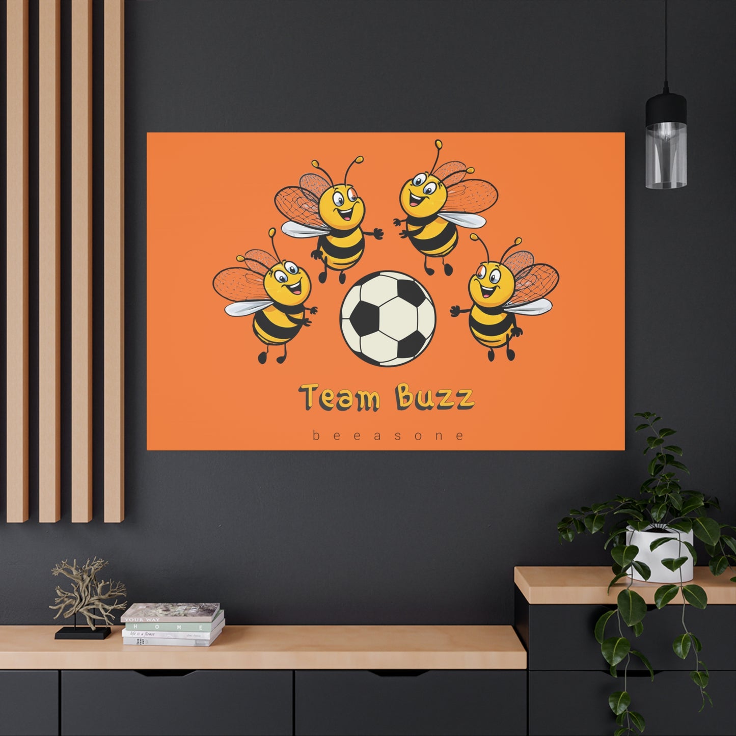 Soccer beeasone print on canvas with hanging kit