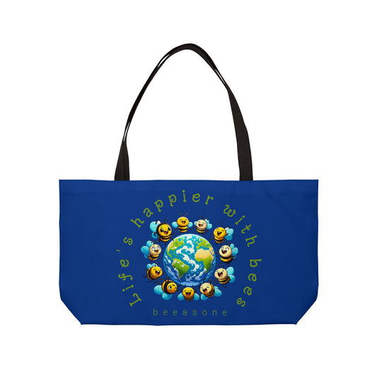 Life's happier with bees beeasone weekender tote bag dark blue