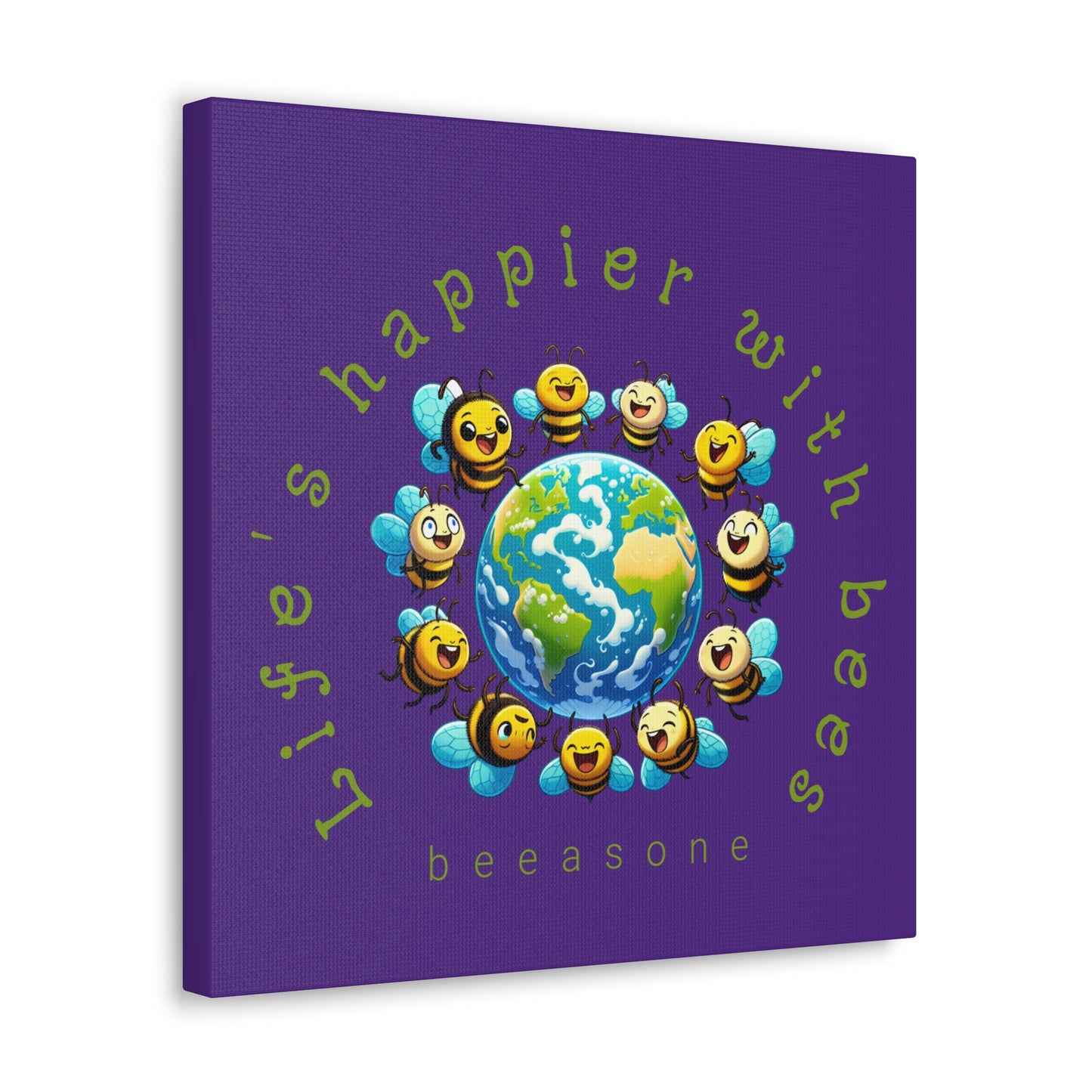 Life's happier with bees beeasone print on canvas with hanging kit