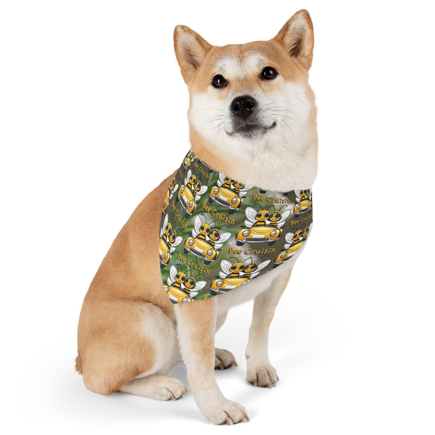 Cruisin Pet Bandana supporting their best friend, the bees - includes adjustable buckle up black collar