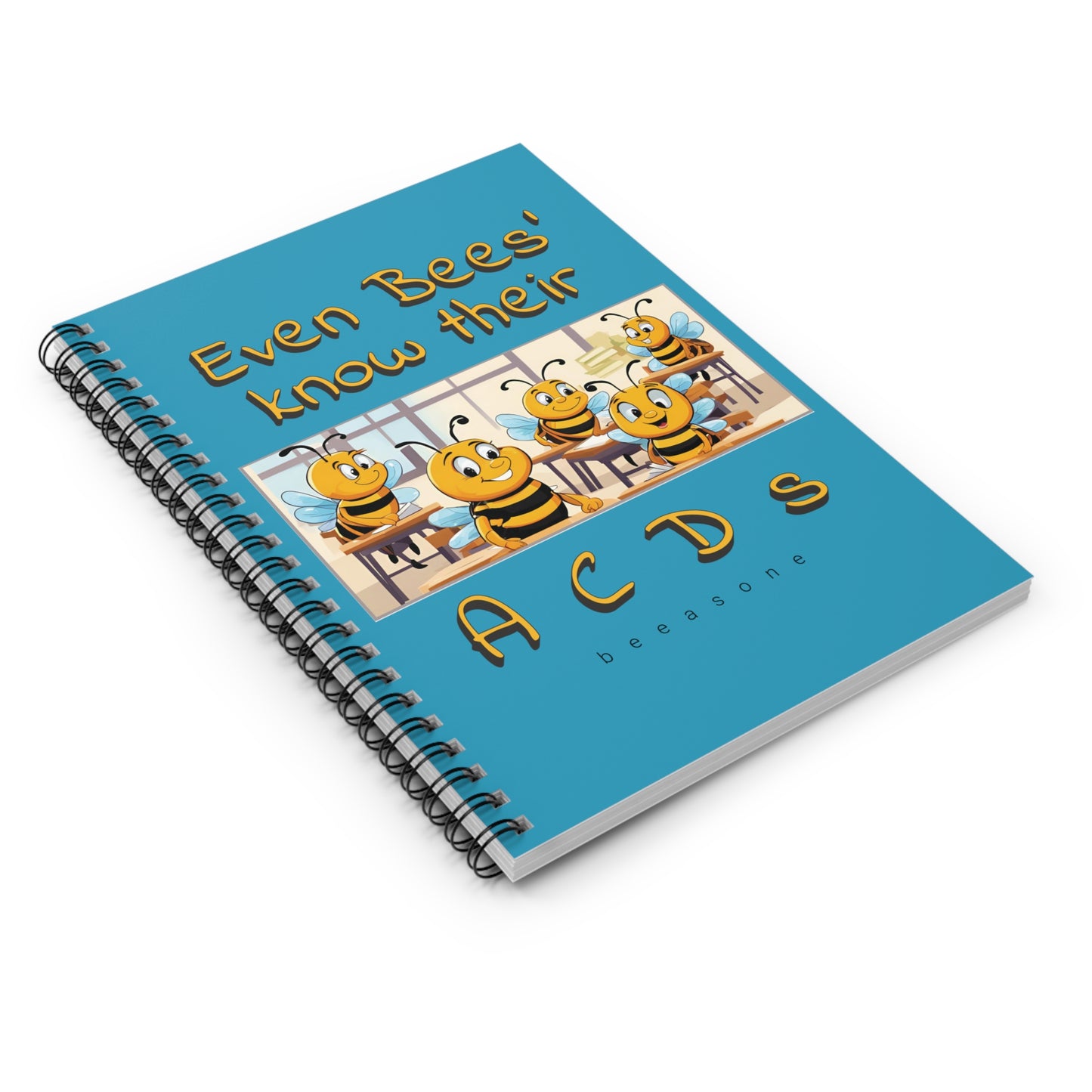 Even Bees' Know Their A C D s beeasone Turqoise Spiral Notebook - Ruled Line. 118 page (59 sheets) - special spelling bee promotion