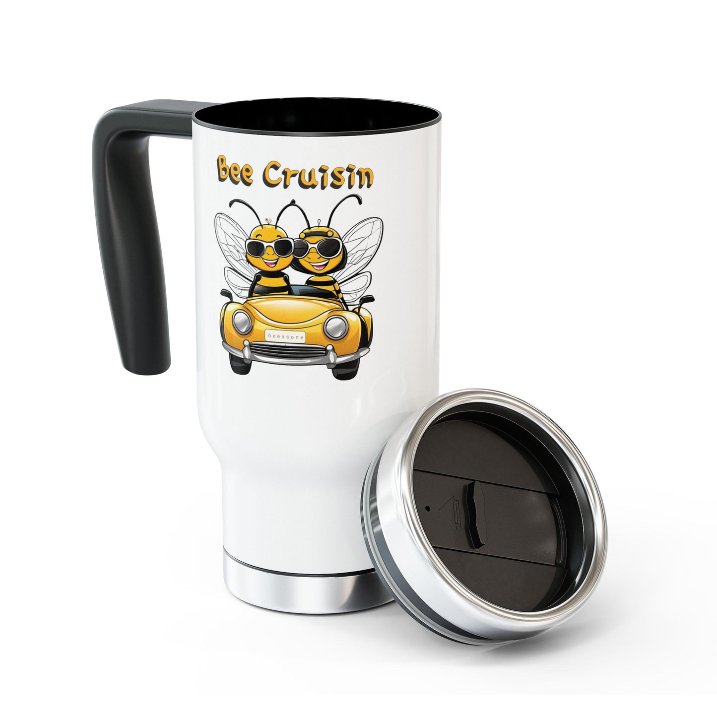 Bee cruisin beeasone Stainless Steel Travel Mug with Handle, 14oz (410mls)