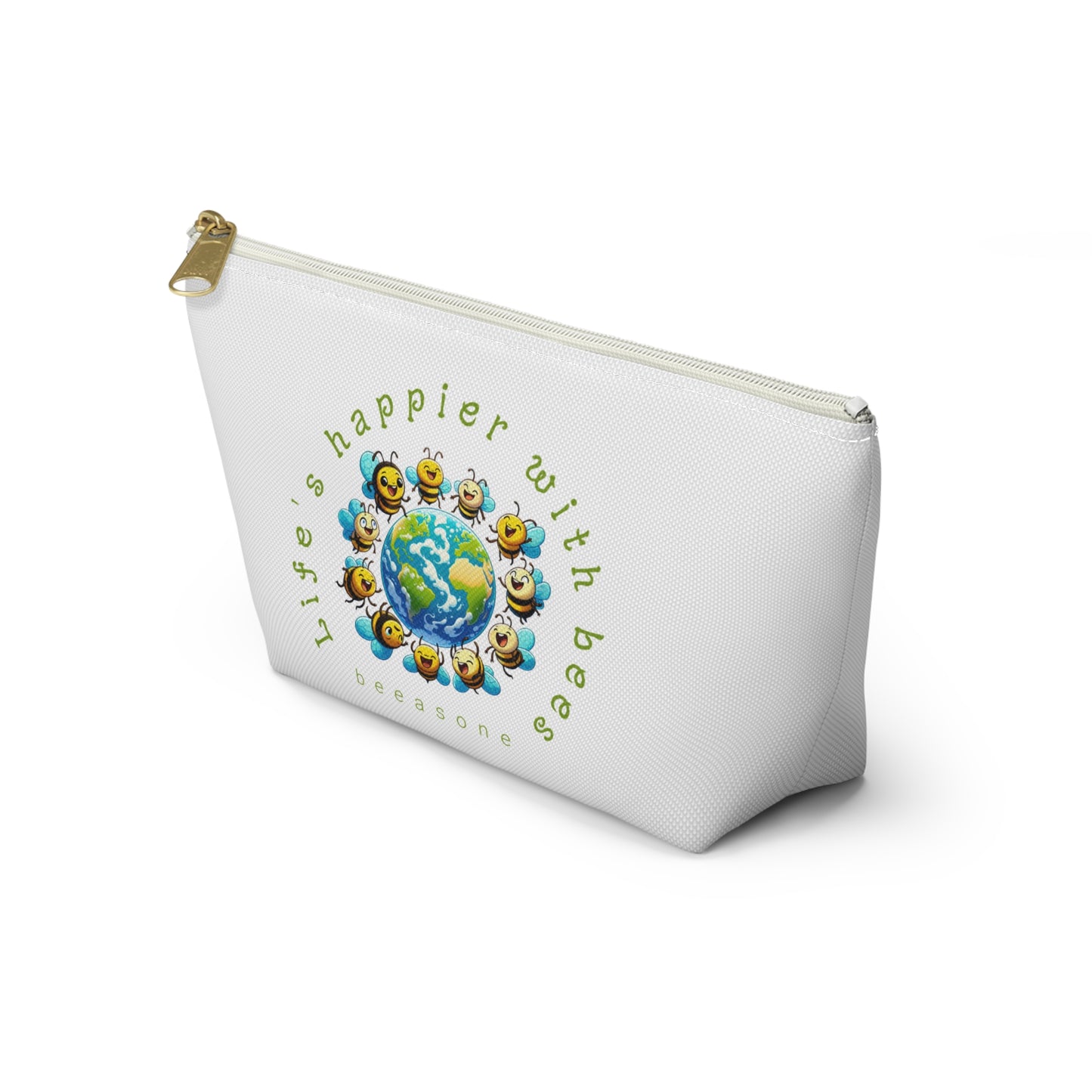 Life's happier with bees beeasone stylish white cosmetics pouch