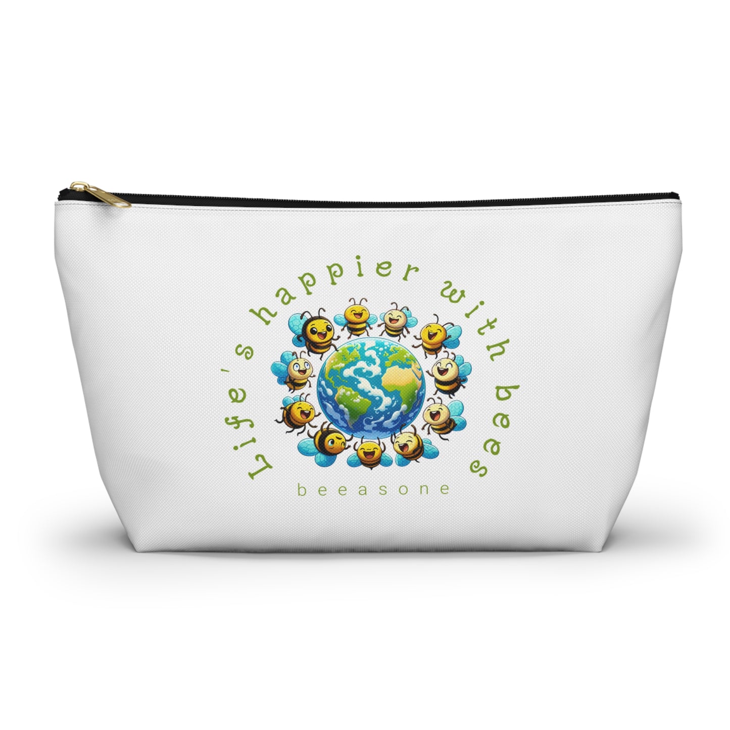 Life's happier with bees beeasone stylish white cosmetics pouch