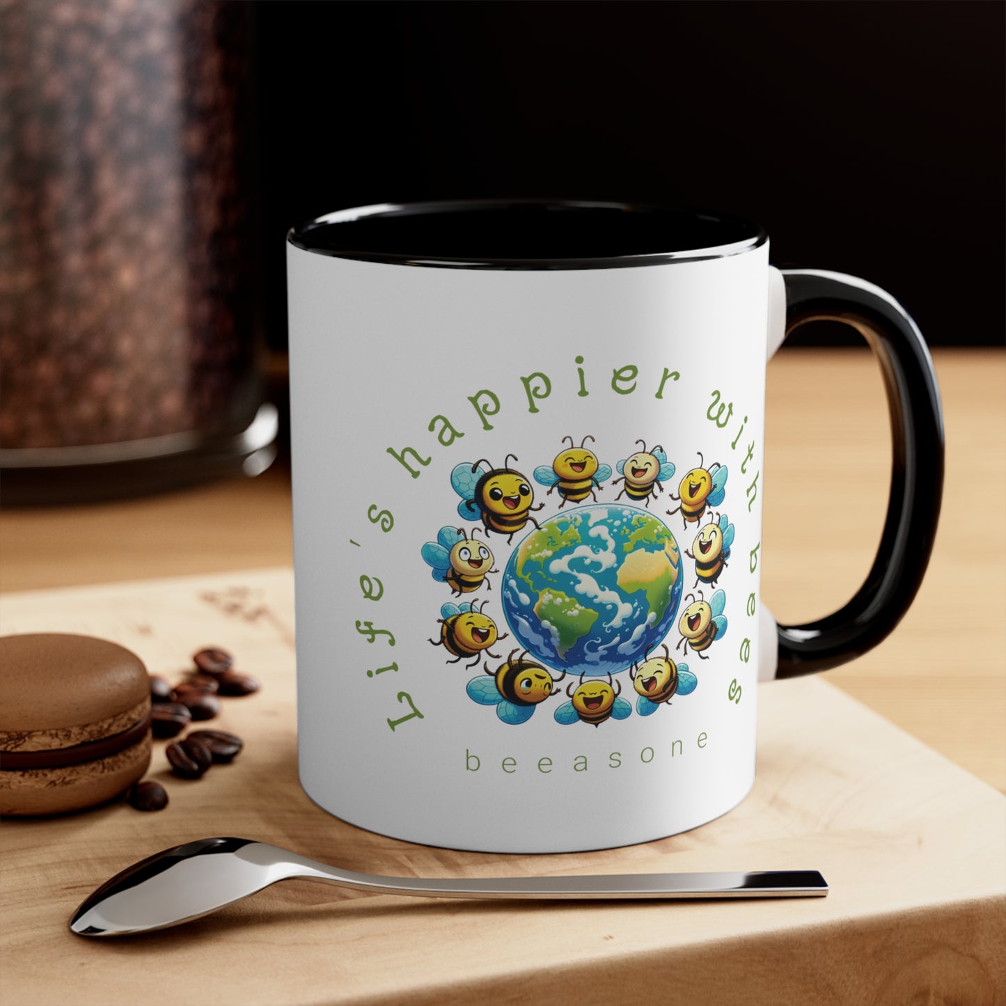 Life's happier with bees beeasone coloured Coffee Mug 325ml (Standard 11oz)