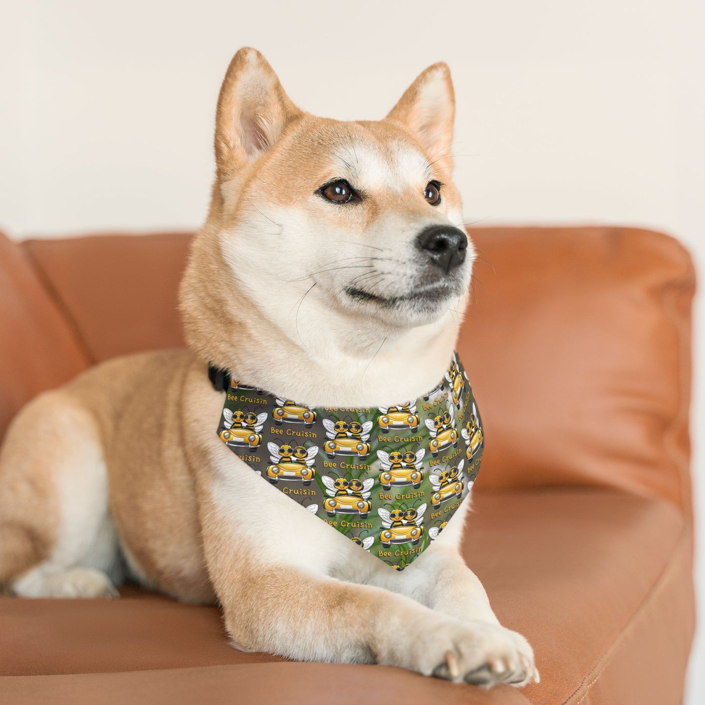 Cruisin Pet Bandana collar supporting their best friend, the bees - includes adjustable buckle up black collar
