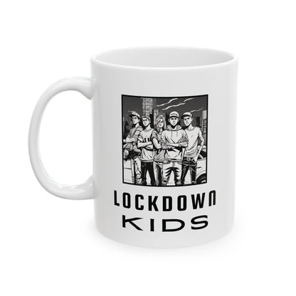 Lockdown Kids not too happy after lockdowns - double sided - Covid Lockdown Cup - mono