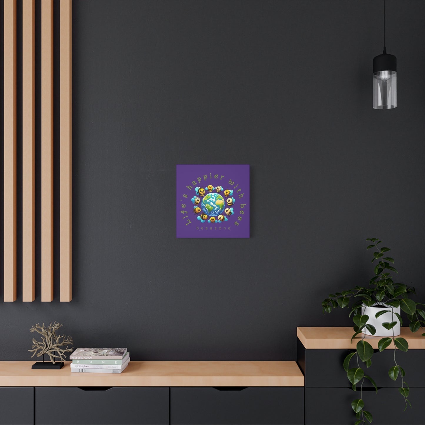 Life's happier with bees beeasone print on canvas with hanging kit