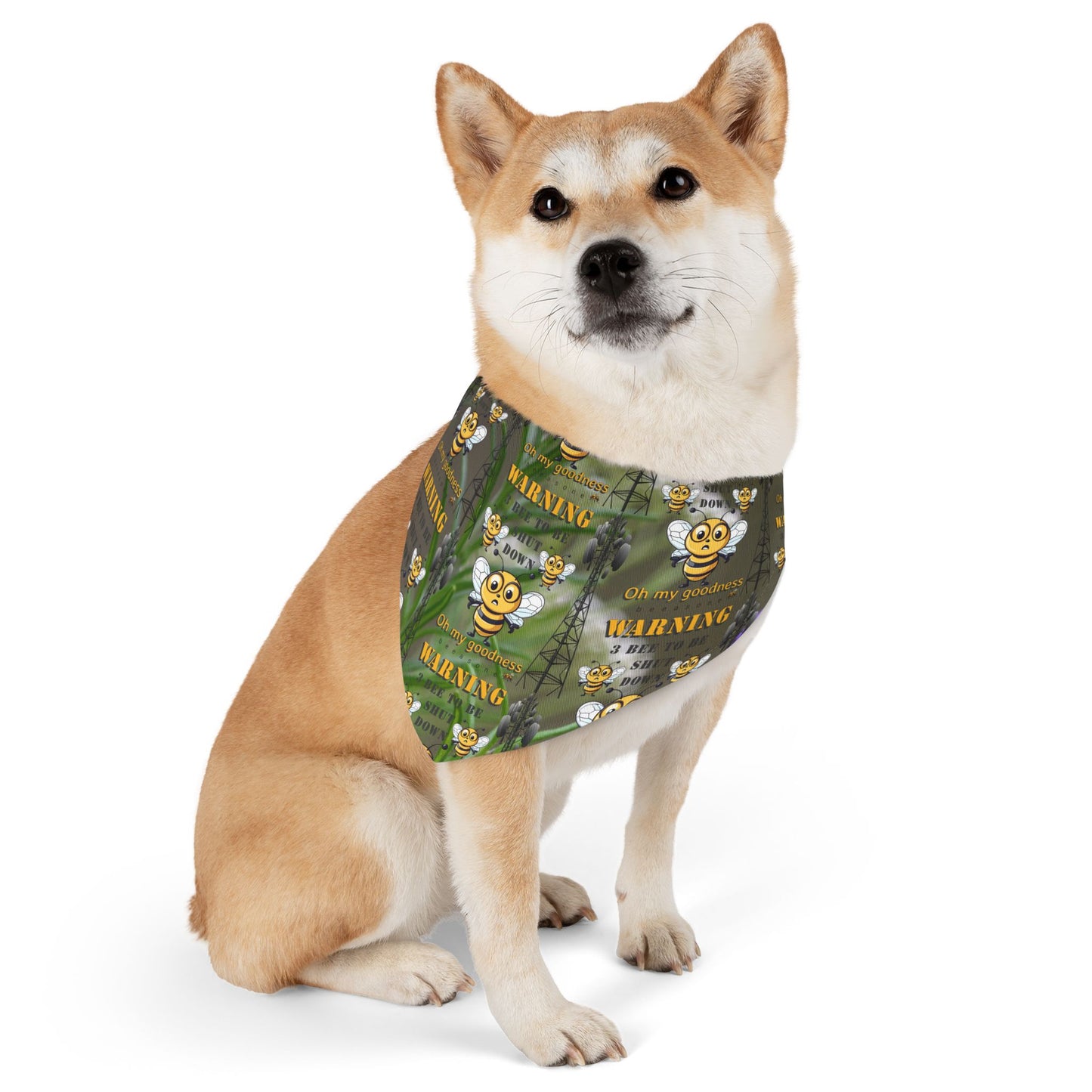 WARNING - 3 Bee to be shut down beeasone bandana- includes adjustable buckle up black collar