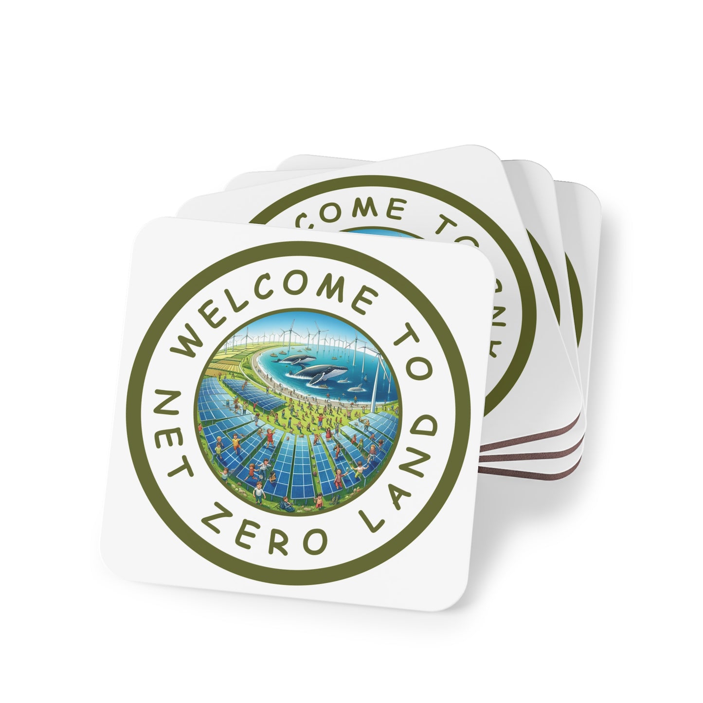 Net Zero Land Coaster - 9.5cm diameter (3.7") available as 1 piece or set of 4. Limited edition (V14)