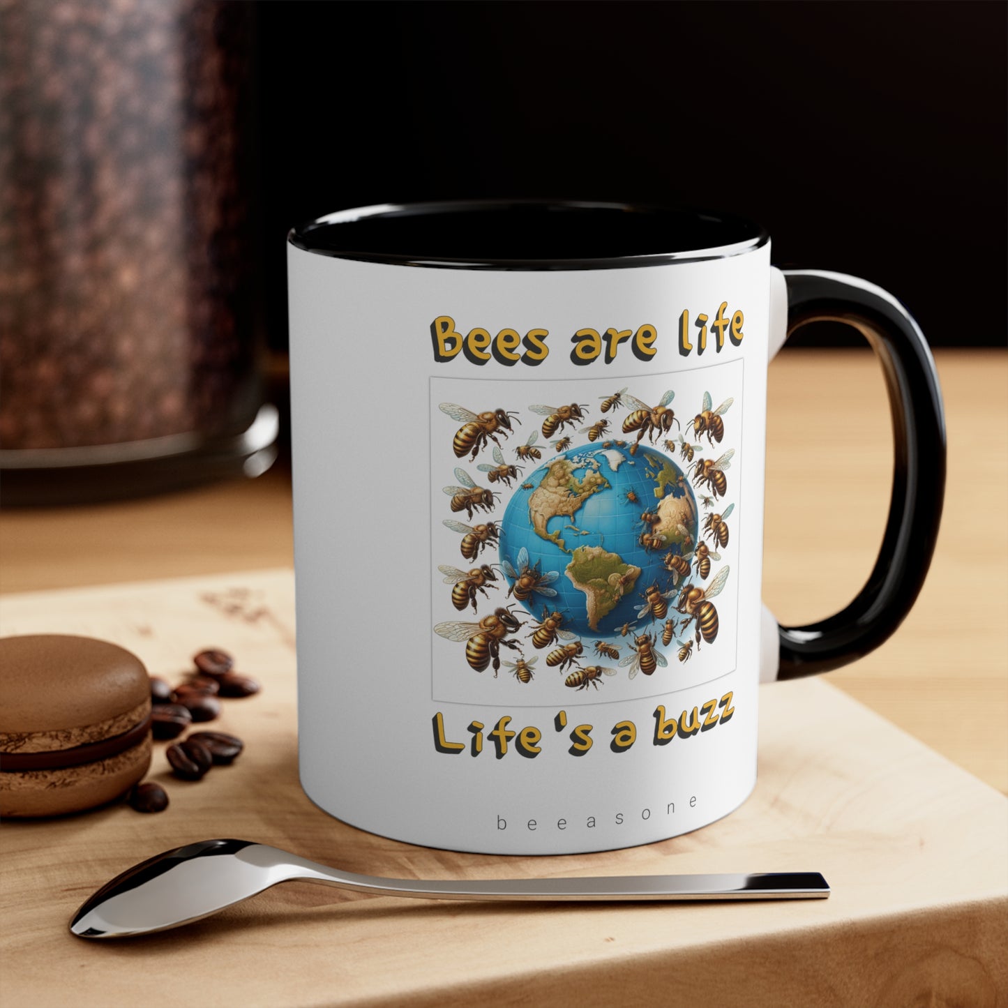 Bees are life. Life's a buzz beeasone coloured Hot chocolate or Coffee Mug 325ml (Standard 11oz)