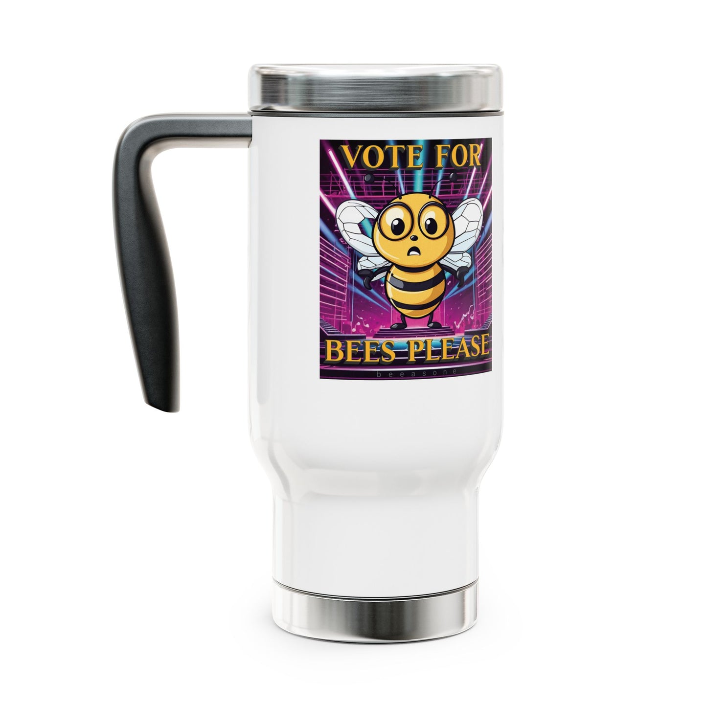 Vote for bees please beeasone Stainless Steel Travel Mug with Handle, 14oz (410mls)