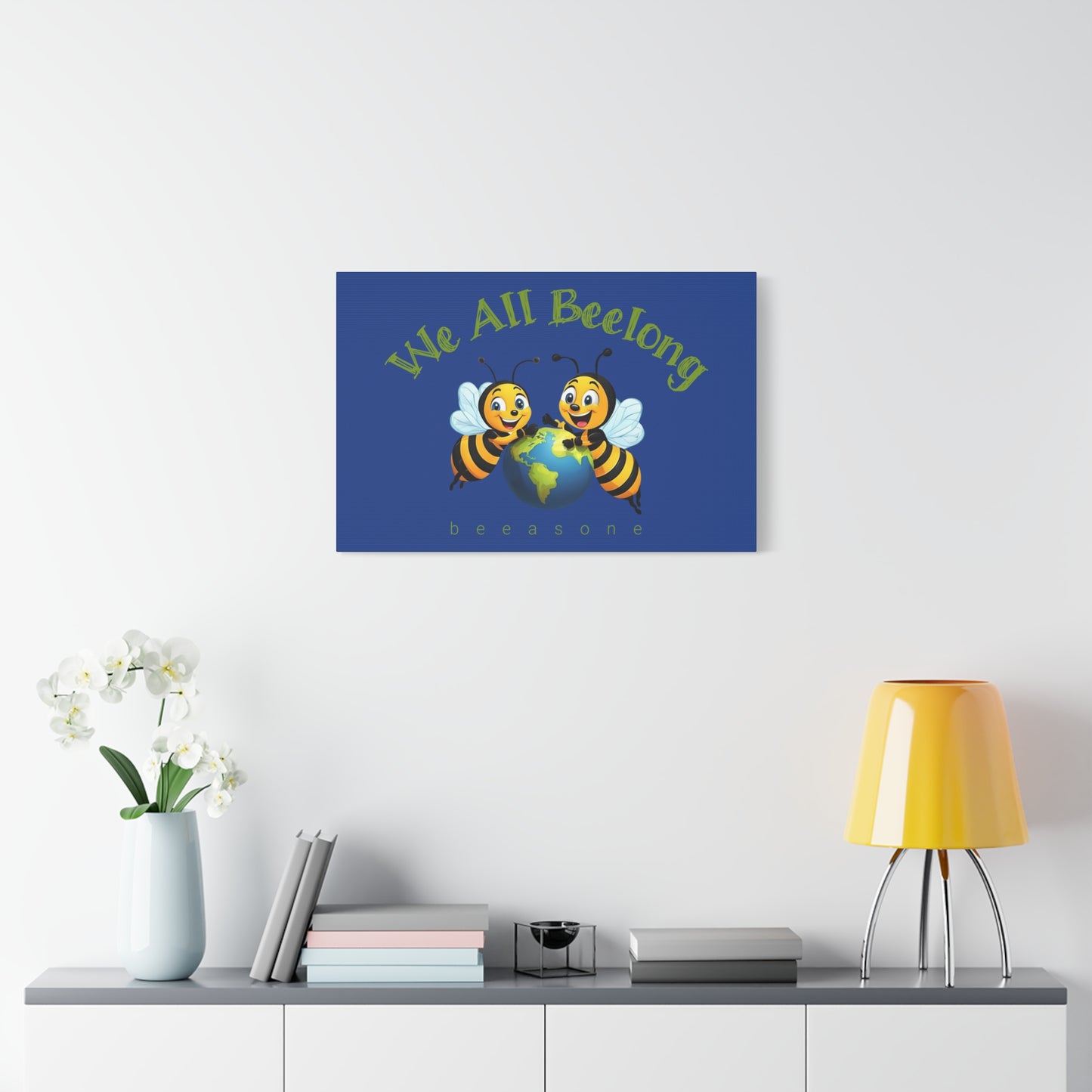 We all beelong beeasone print on canvas with hanging kit