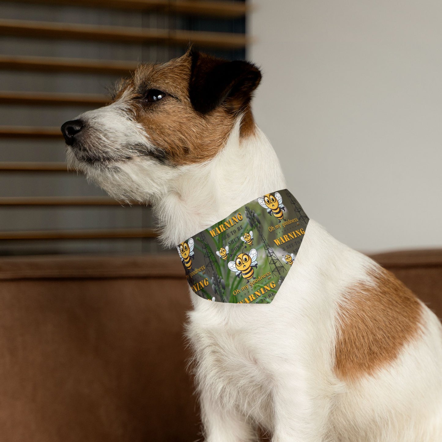 WARNING - 3 Bee to be shut down beeasone bandana- includes adjustable buckle up black collar