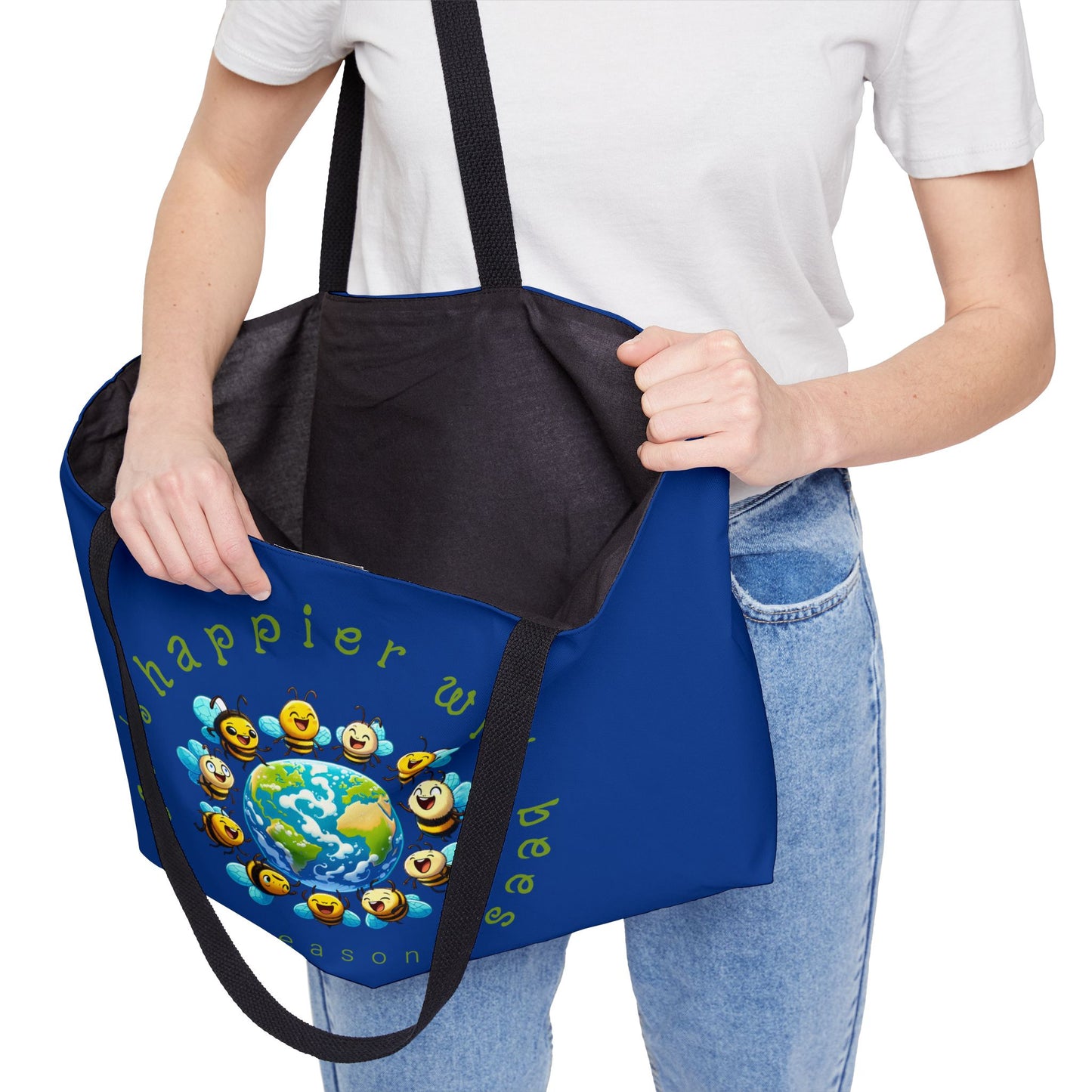 Life's happier with bees beeasone weekender tote bag dark blue