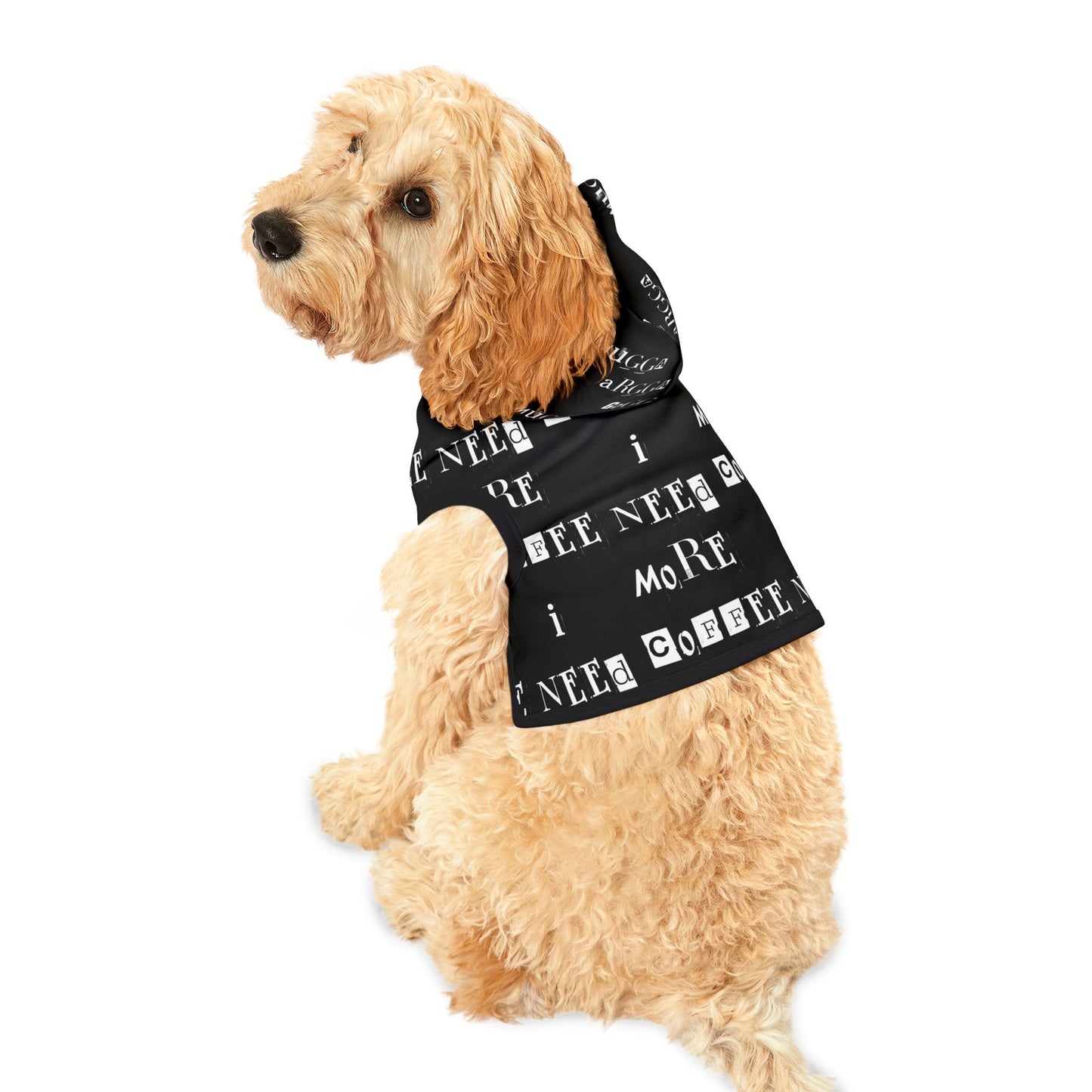 Pet Hoodie - 'Mugga Argga Gogga Aorga' and its translation, 'I need more coffee'