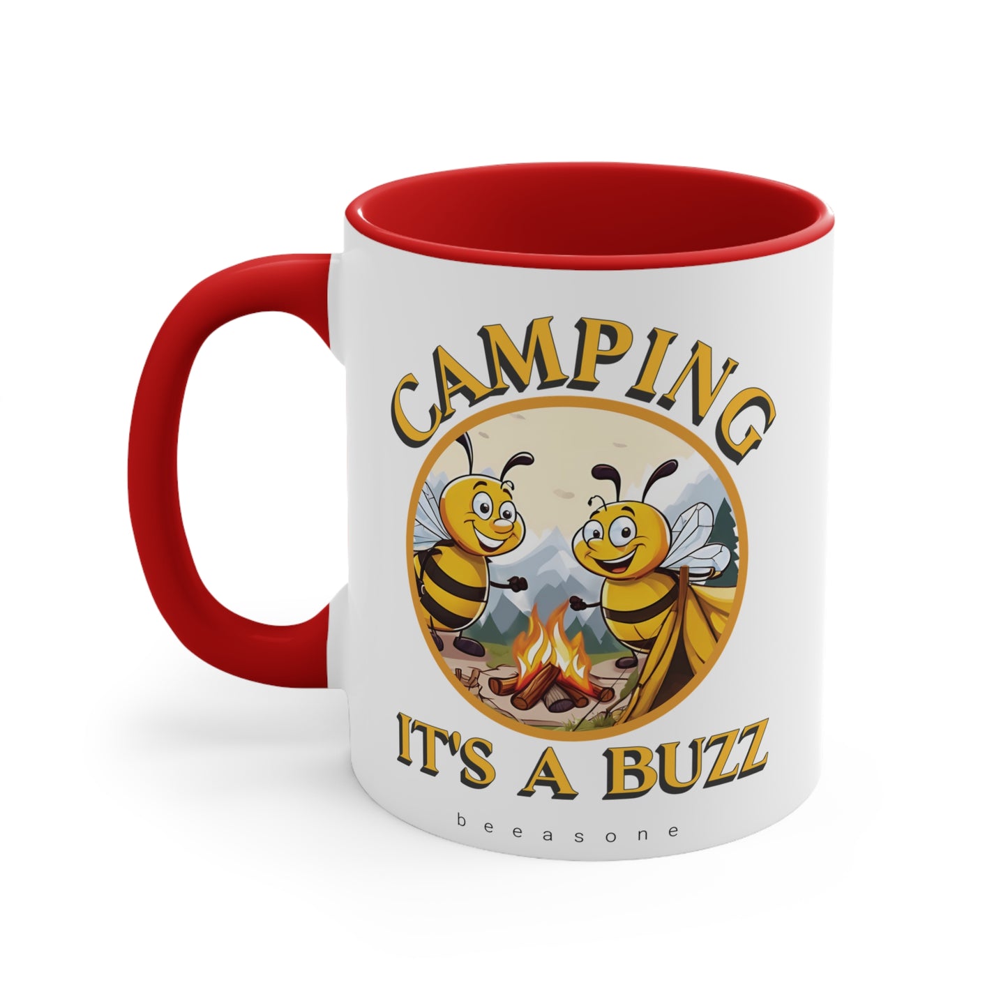 Camping beeasone coloured Coffee or hot chocolate mug 325ml (Standard 11oz)