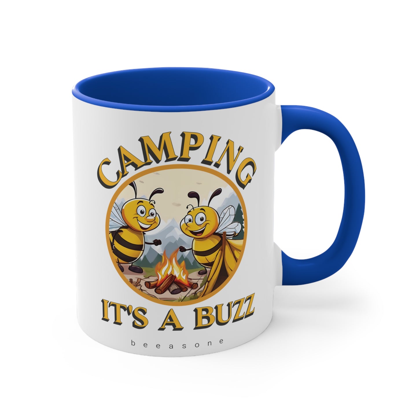 Camping beeasone coloured Coffee or hot chocolate mug 325ml (Standard 11oz)