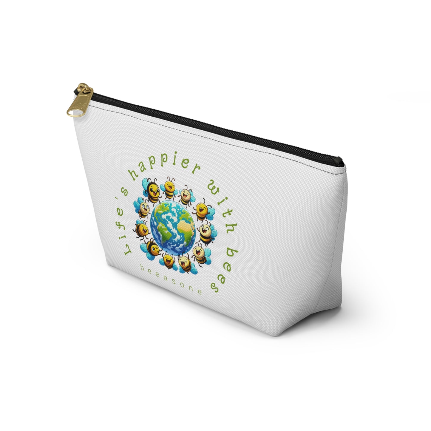 Life's happier with bees beeasone stylish white cosmetics pouch