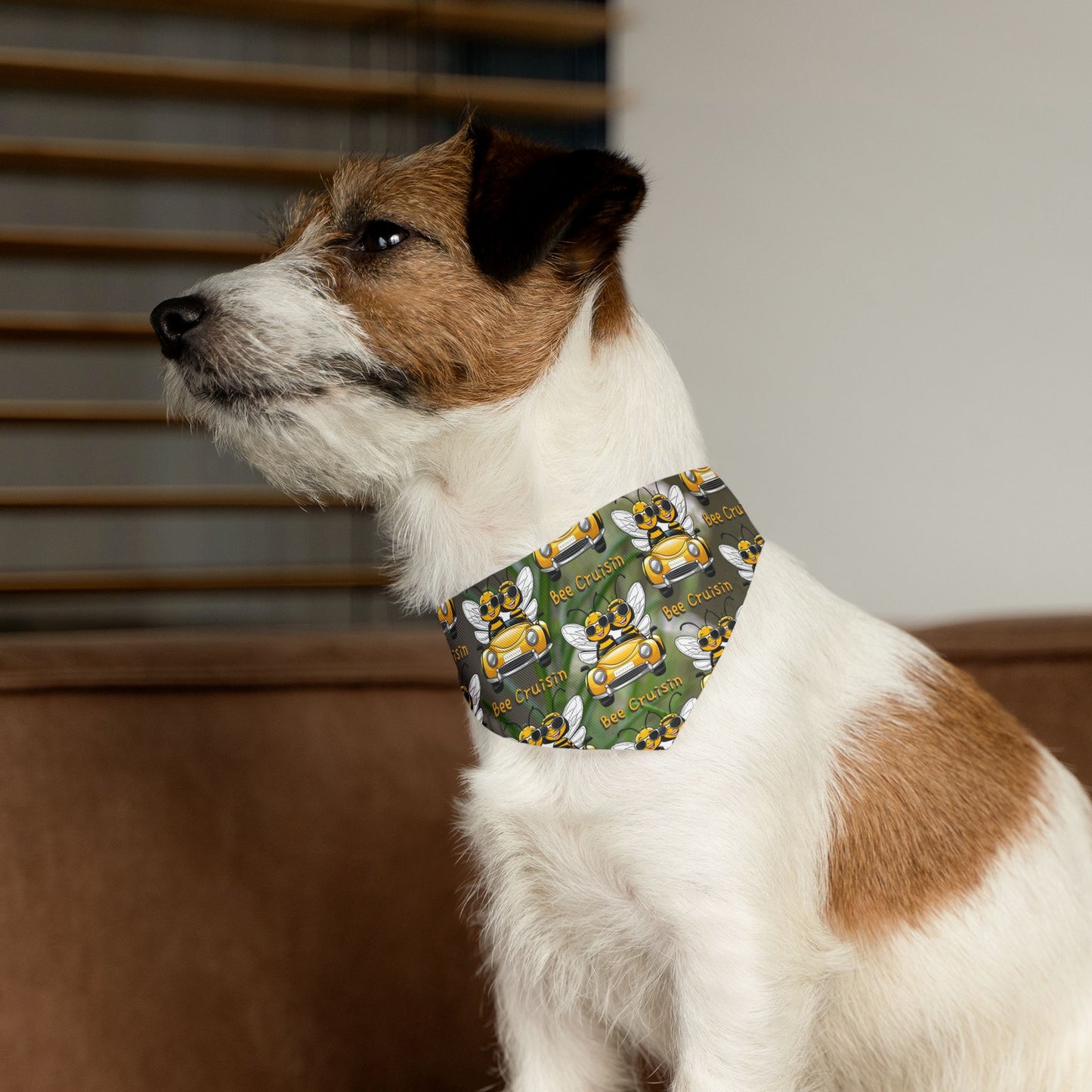 Cruisin Pet Bandana supporting their best friend, the bees - includes adjustable buckle up black collar