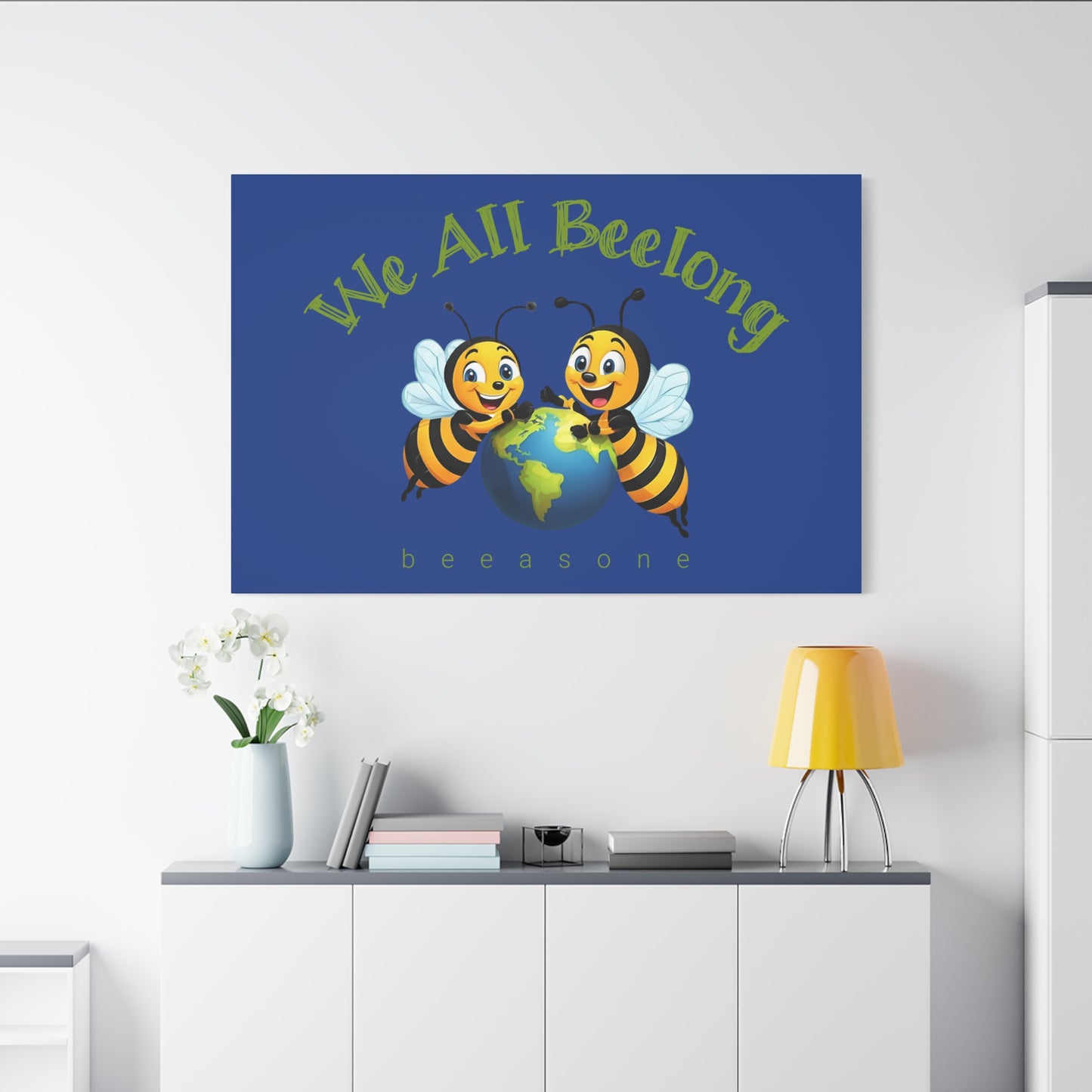 We all beelong beeasone print on canvas with hanging kit