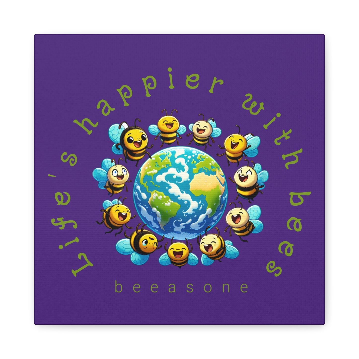 Life's happier with bees beeasone print on canvas with hanging kit