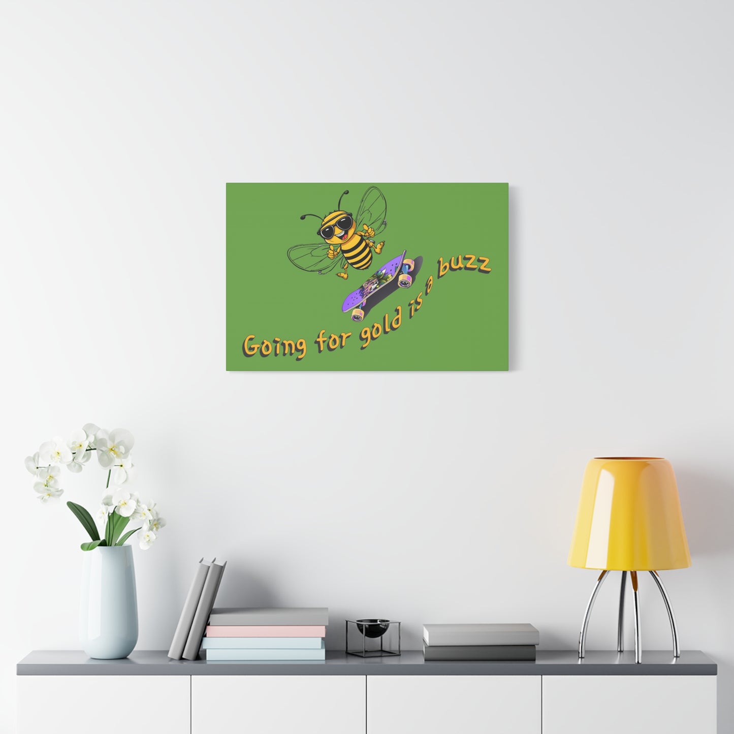 Skateboarding beeasone print on canvas with hanging kit