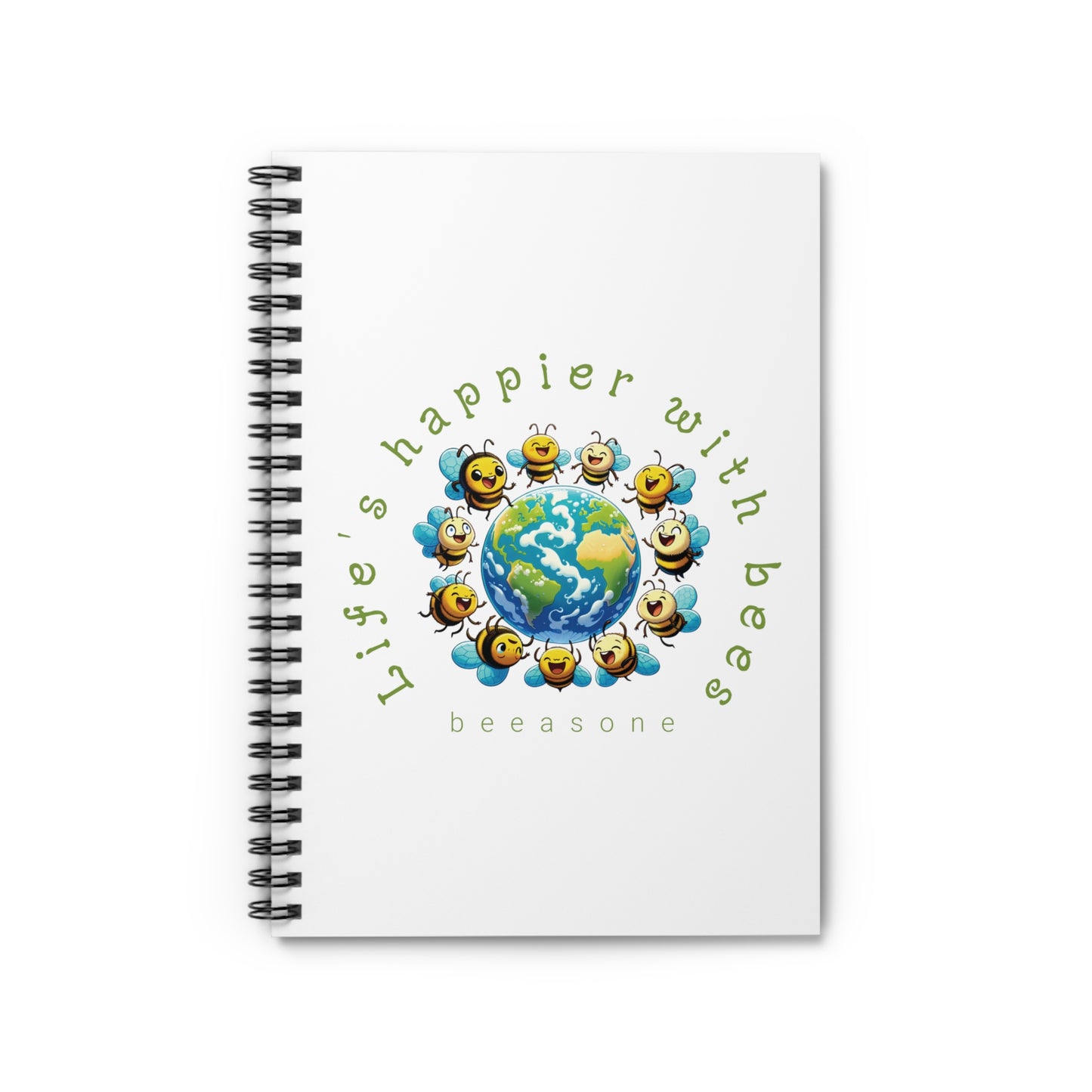 Life's happier with bees beeasone Spiral Notebook - Ruled Line. 59 sheets (118 pages)