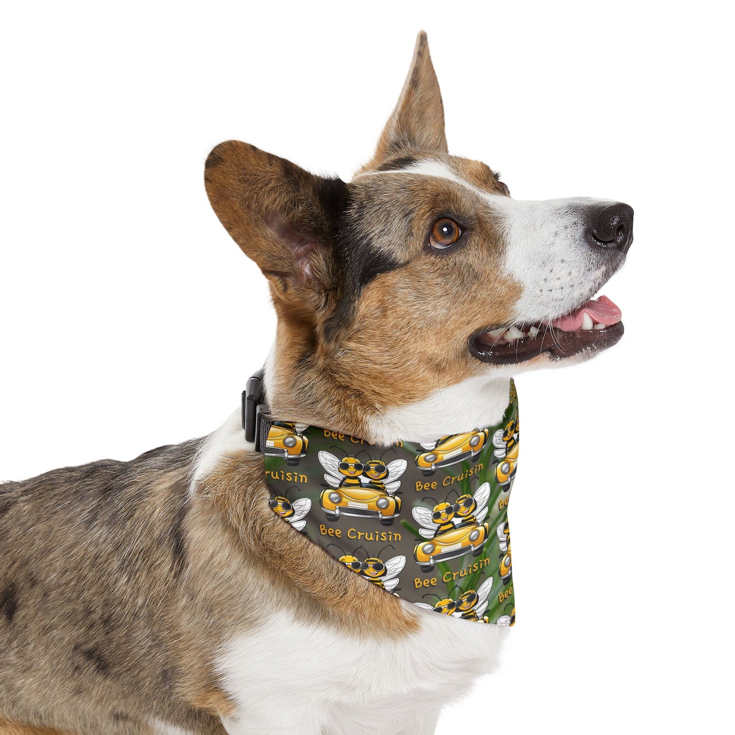 Cruisin Pet Bandana collar supporting their best friend, the bees - includes adjustable buckle up black collar