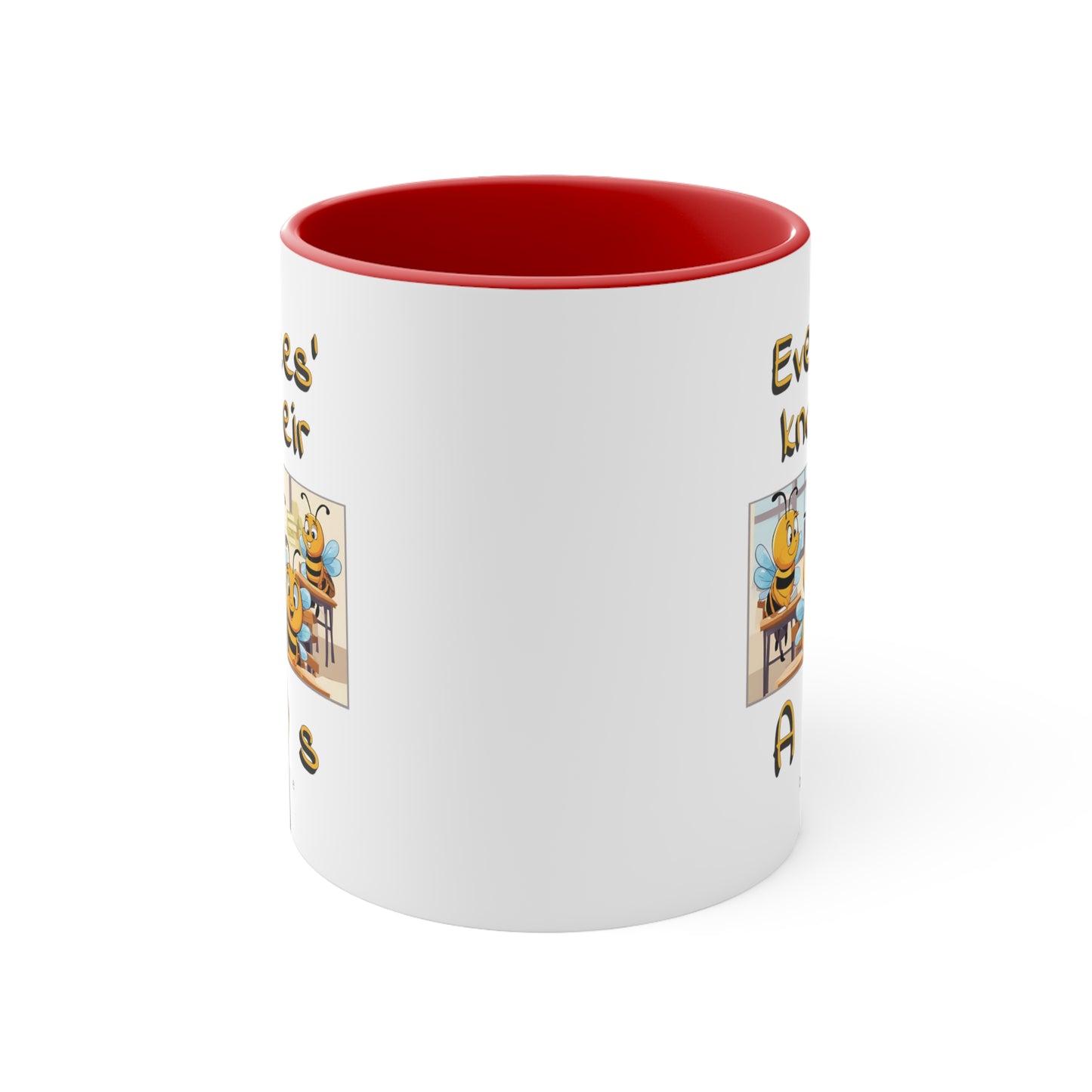 Even bees know their A C D s beeasone coloured Hot Chocolate or Coffee Mug 325ml (Standard 11oz) right-handed mug :)  Special Spelling Bee Promotion