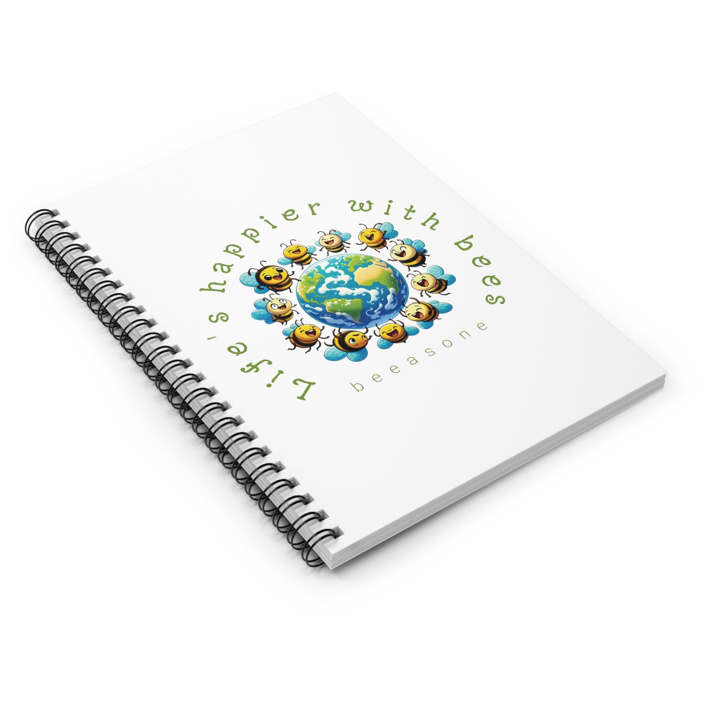 Life's happier with bees beeasone Spiral Notebook - Ruled Line. 59 sheets (118 pages)