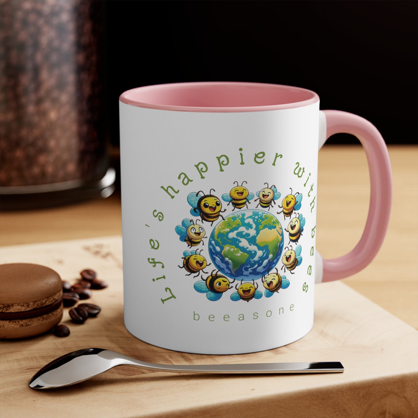 Life's happier with bees beeasone coloured Coffee Mug 325ml (Standard 11oz)