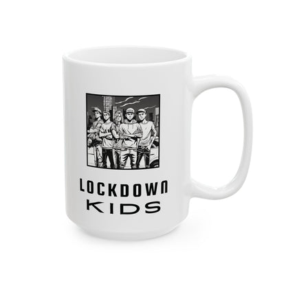 Lockdown Kids not too happy after lockdowns - double sided - Covid Lockdown Cup - mono